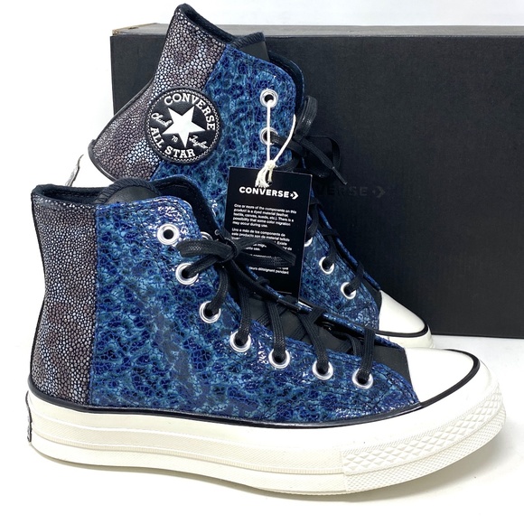 Converse Chuck 70 All Star High Top Men's Blue Canvas Leather Sneakers A01084C - Picture 2 of 10
